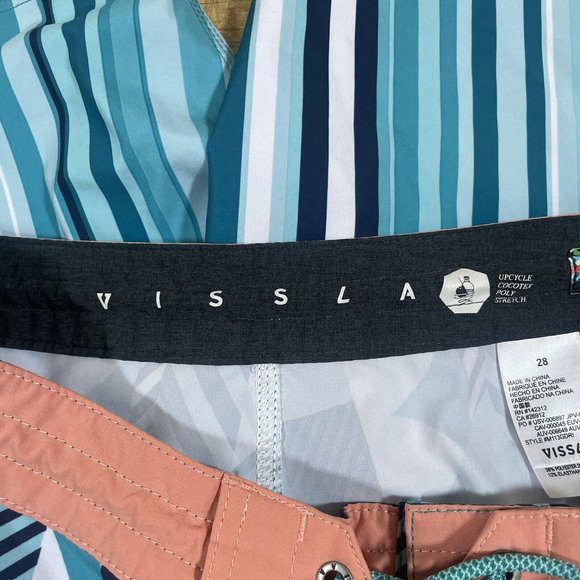 VISSLA Jason Woodside Board Shorts Swim Trunks 28 Stretch Blue White Striped Dot - Picture 8 of 9